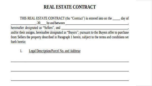 real estate contract form samples