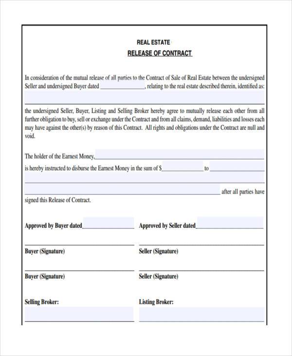 real estate contract release form