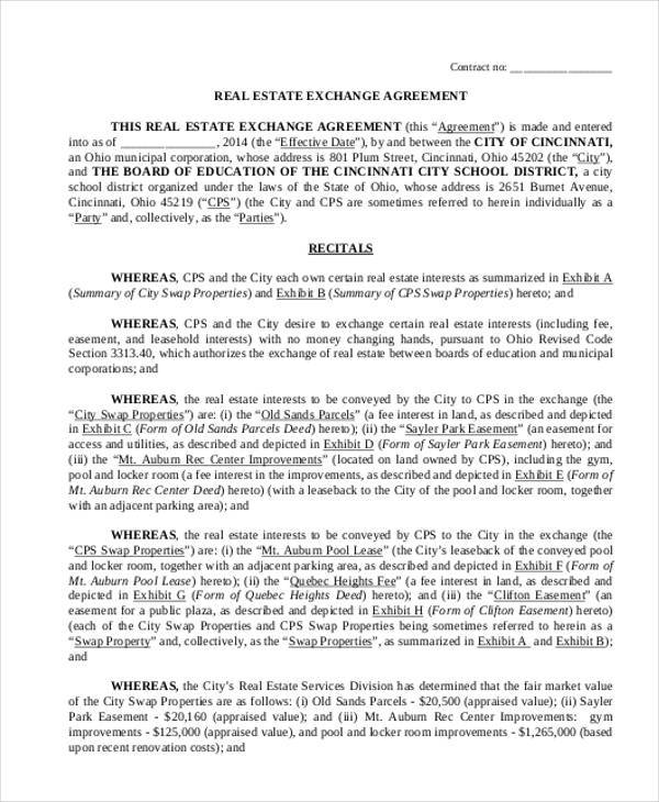 real estate exchange agreement form1