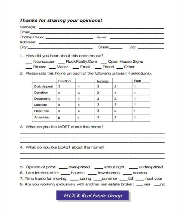 real estate feedback form example