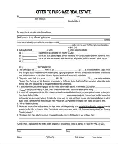 real estate offer to purchase form