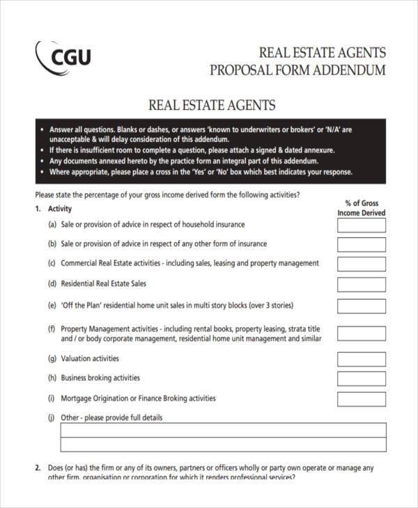 real estate proposal form example