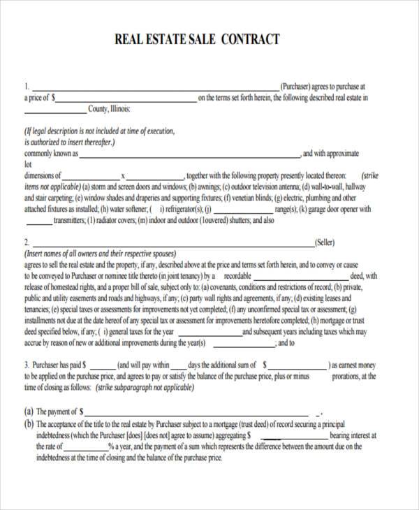 real estate sales contract form