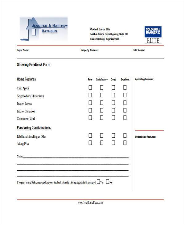 real estate showing feedback form sample1