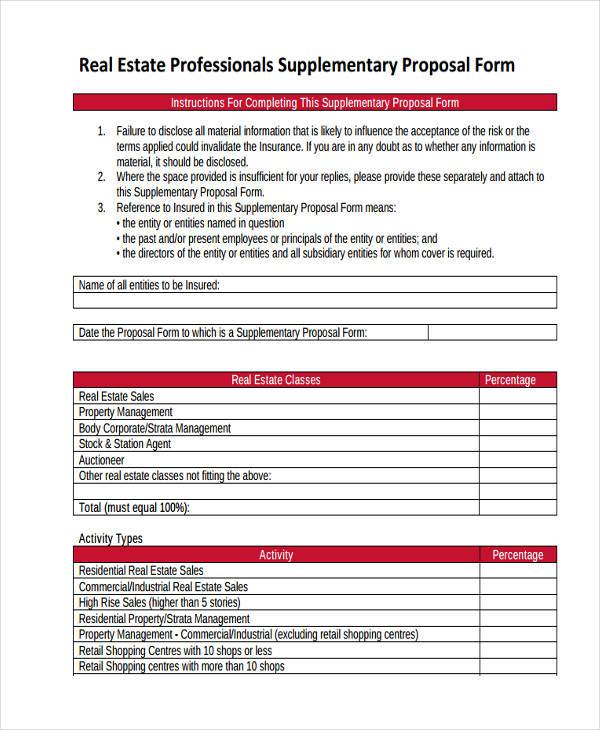 real estate supplementary proposal form