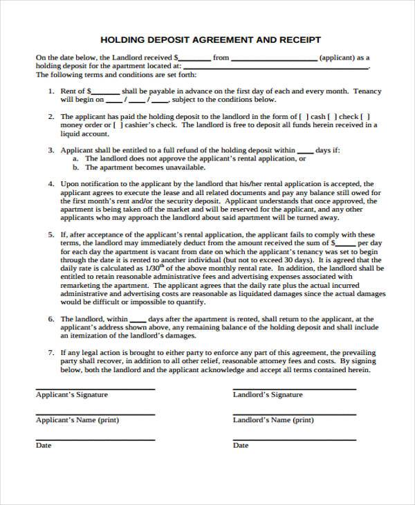 Free 9 Holding Deposit Agreement Forms In Pdf Ms Word