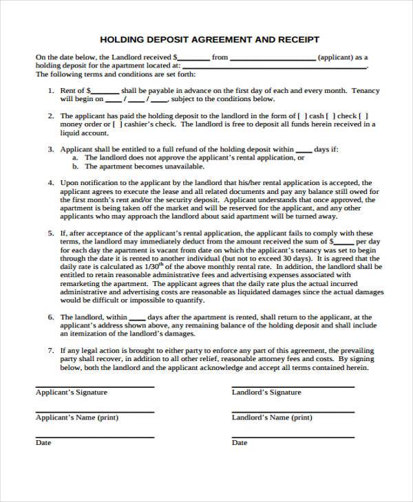 FREE 9+ Holding Deposit Agreement Forms in PDF | MS Word