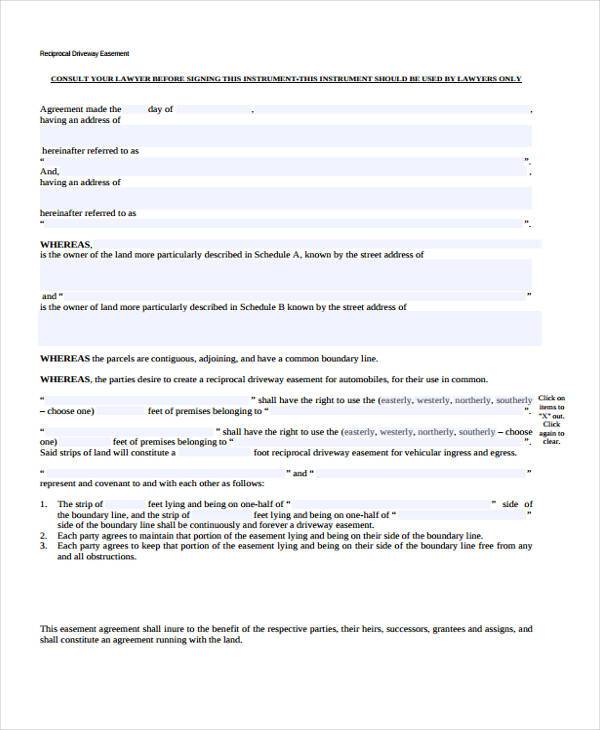 reciprocal driveway easement agreement form