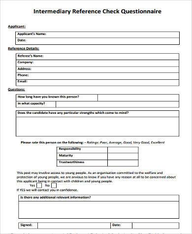 reference check questionnaire form