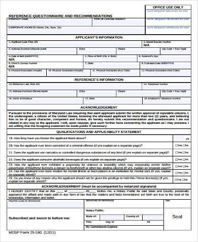 FREE 8+ Sample Reference Questionnaire Forms in PDF | MS Word