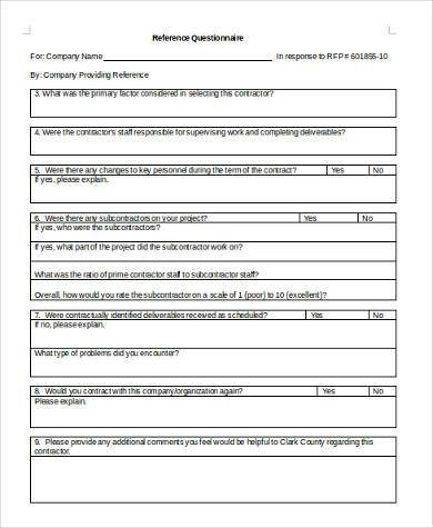 reference questionnaire form in word format