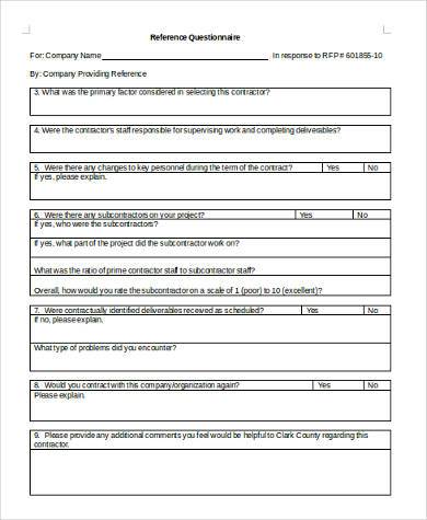 FREE 8+ Sample Reference Questionnaire Forms in PDF | MS Word