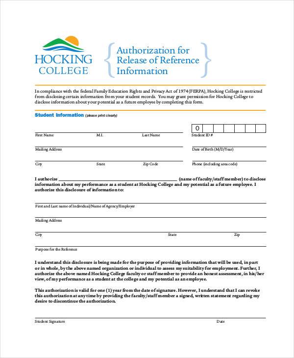 reference release authorization form