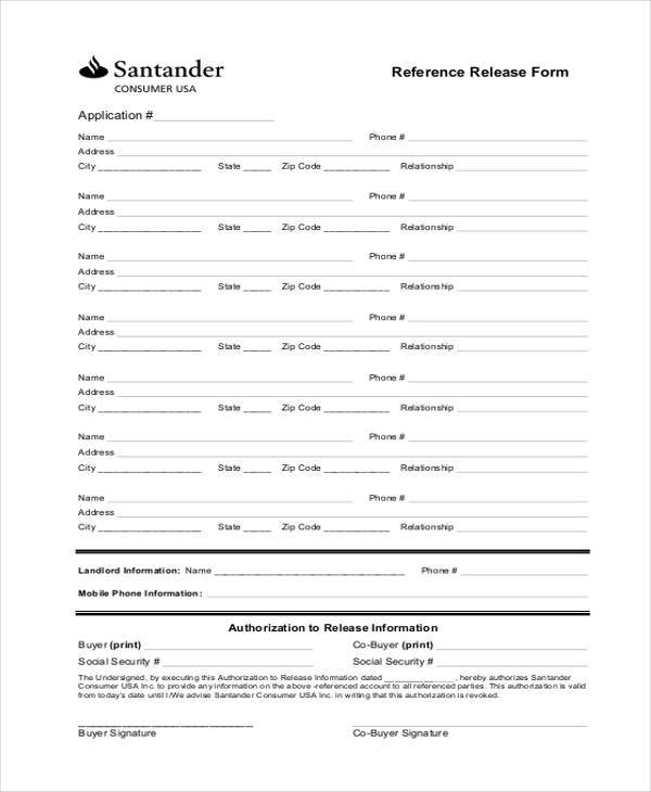reference release form example