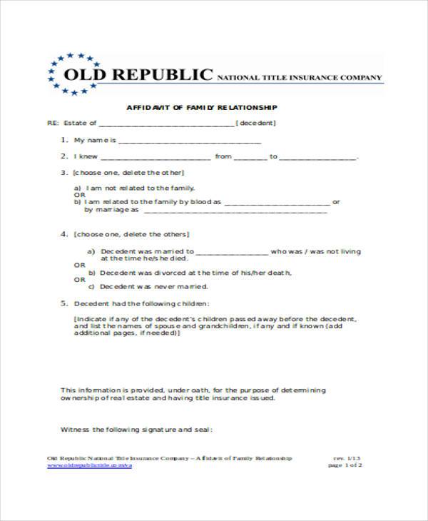 relationship affidavit form in doc
