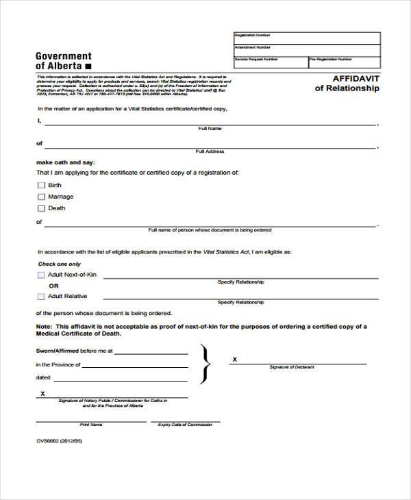 FREE 12+ Relationship Affidavit Form Samples, PDF, MS Word, Google Docs