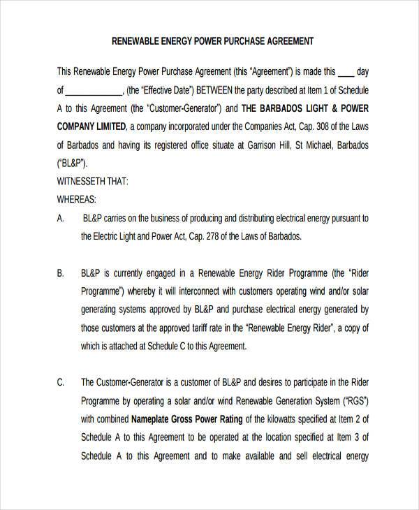 renewable power purchase agreement form