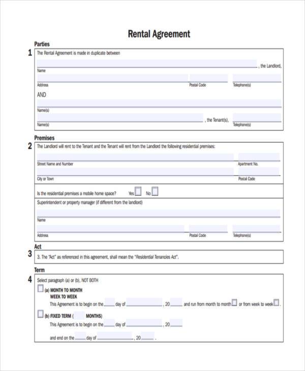 rent contract agreement form in pdf