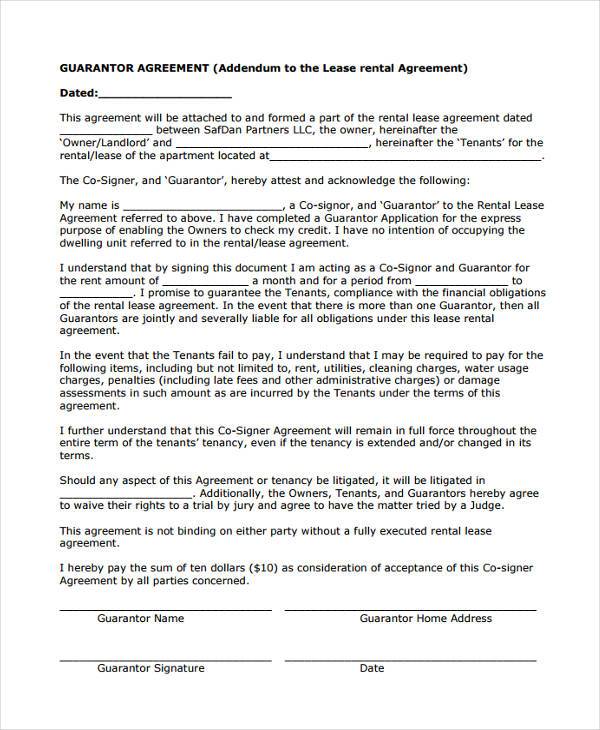 Free 8 Sample Guarantor Agreement Forms In Pdf Ms Word