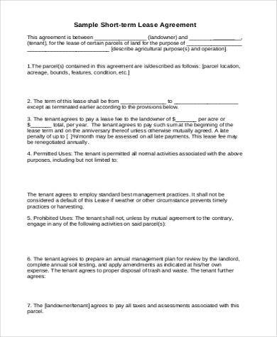 rental lease agreement short form