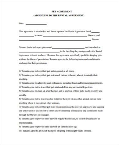 rental pet agreement form