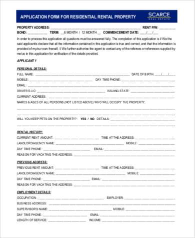 rental property application form pdf