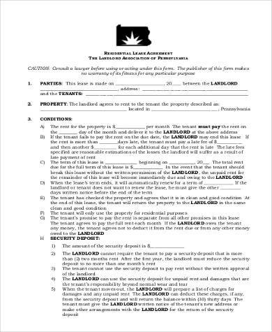 rental property lease agreement form