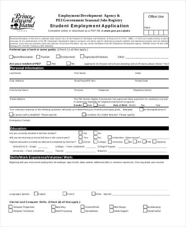 required student employment form