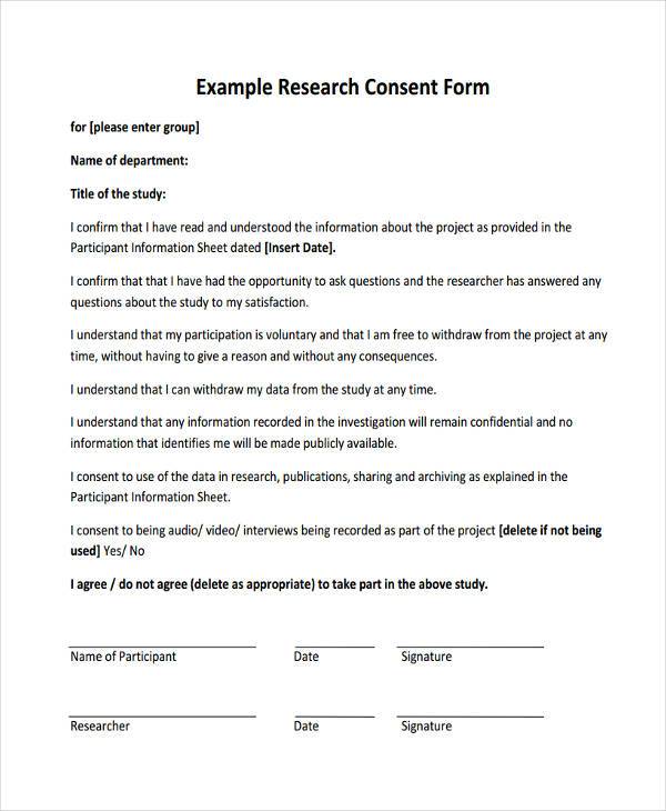 research participant sample consent form for research