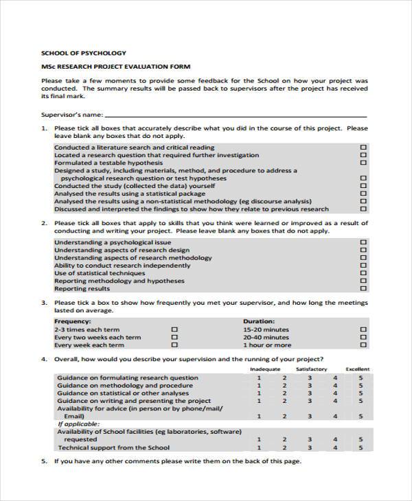 research project evaluation form