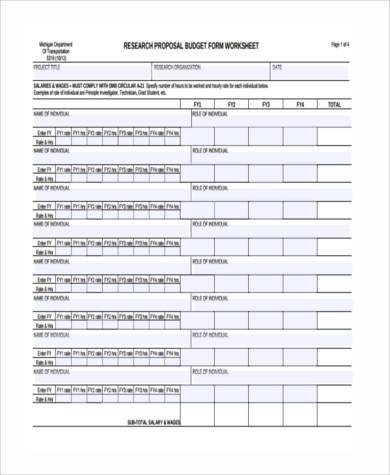 research proposal budget form