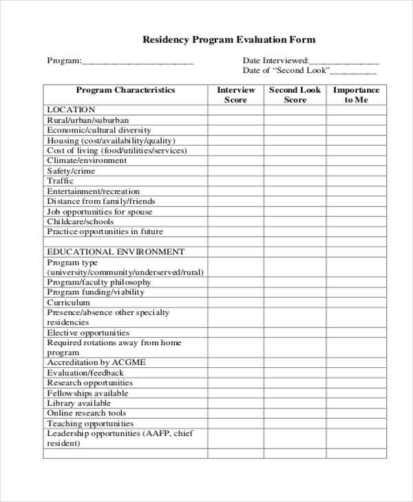 residency program evaluation form