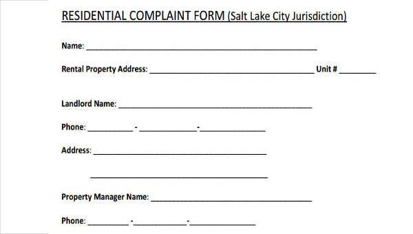 residential complaint form samples