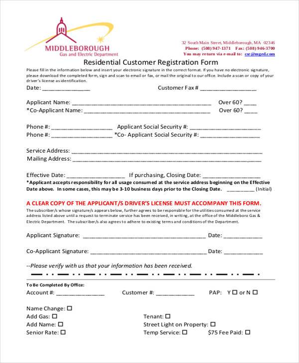 residential customer registration form