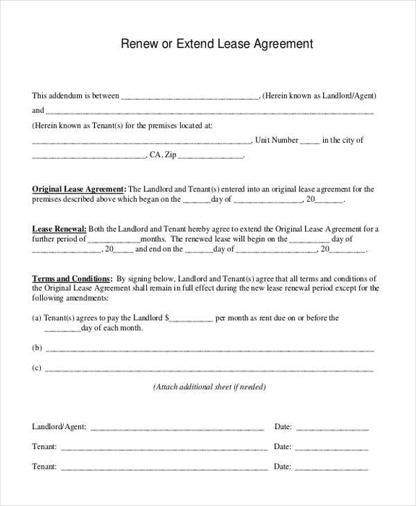 residential lease agreement renewal form