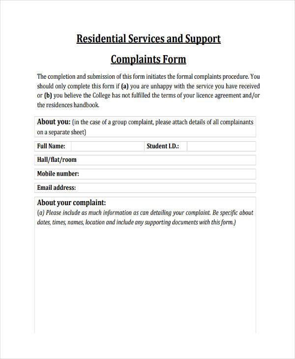 FREE 10 Residential Complaint Forms In PDF MS Word free-10-residential-complaint-forms-in-pdf-ms-word