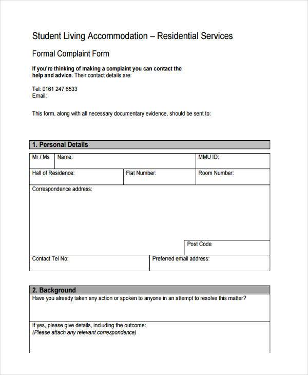 residential student complaint form