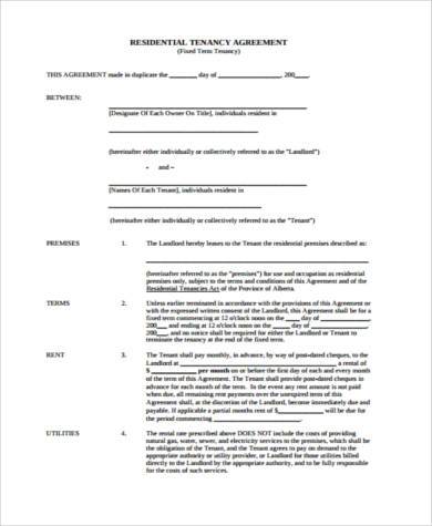 residential tenancy agreement sample form