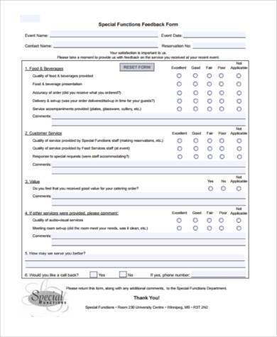 restaurant customer feedback form
