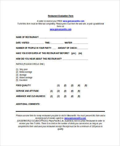 restaurant feedback form doc