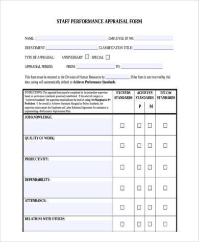 retail staff appraisal form sample