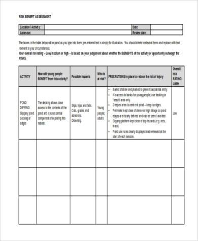 risk benefit assessment form in doc