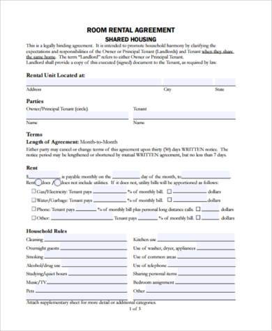 room rental agreement form