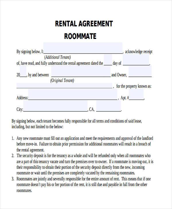 roommate rental agreement form
