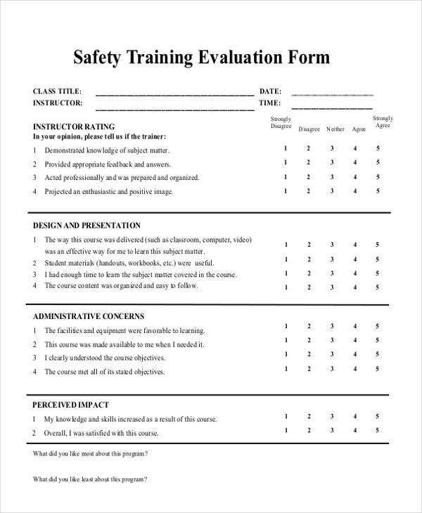 safety training evaluation form example