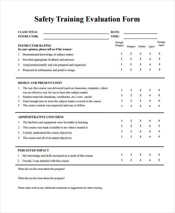 safety training evaluation form
