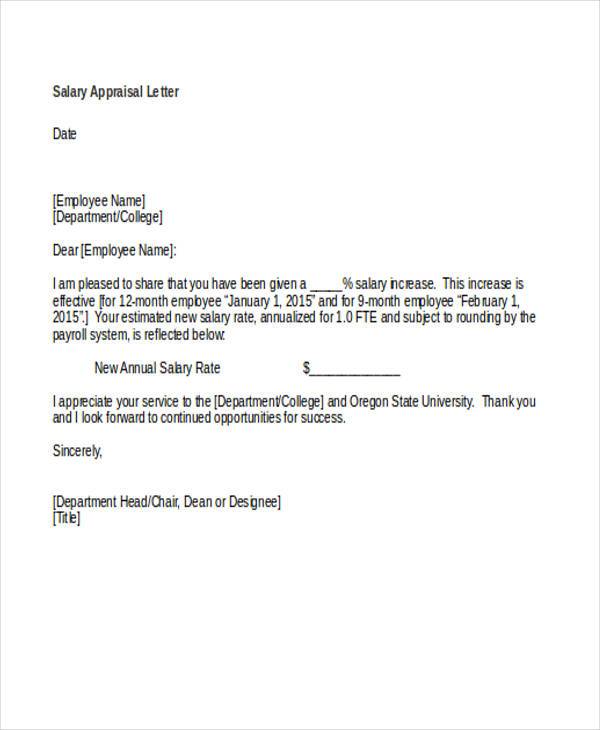 salary appraisal letter format