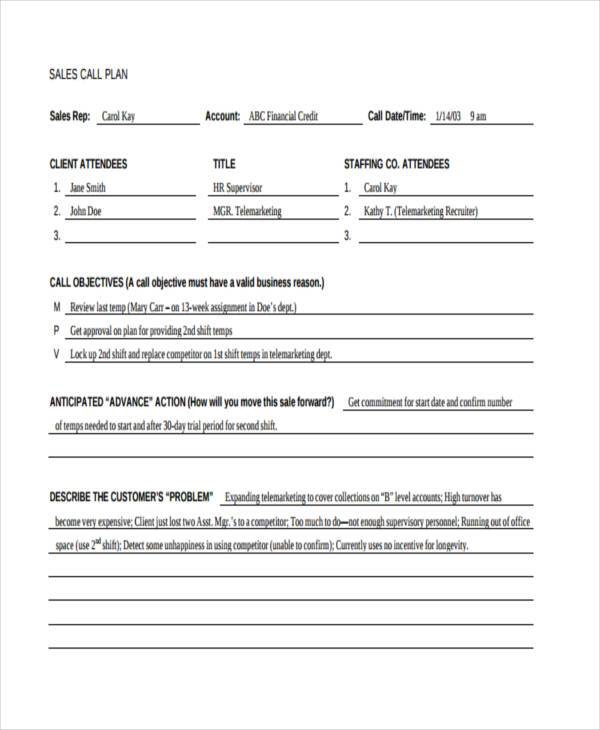 sales call evaluation form