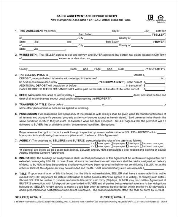 sales deposit agreement form