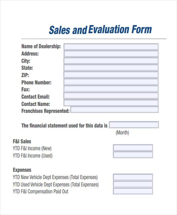 sales evaluation form sample1